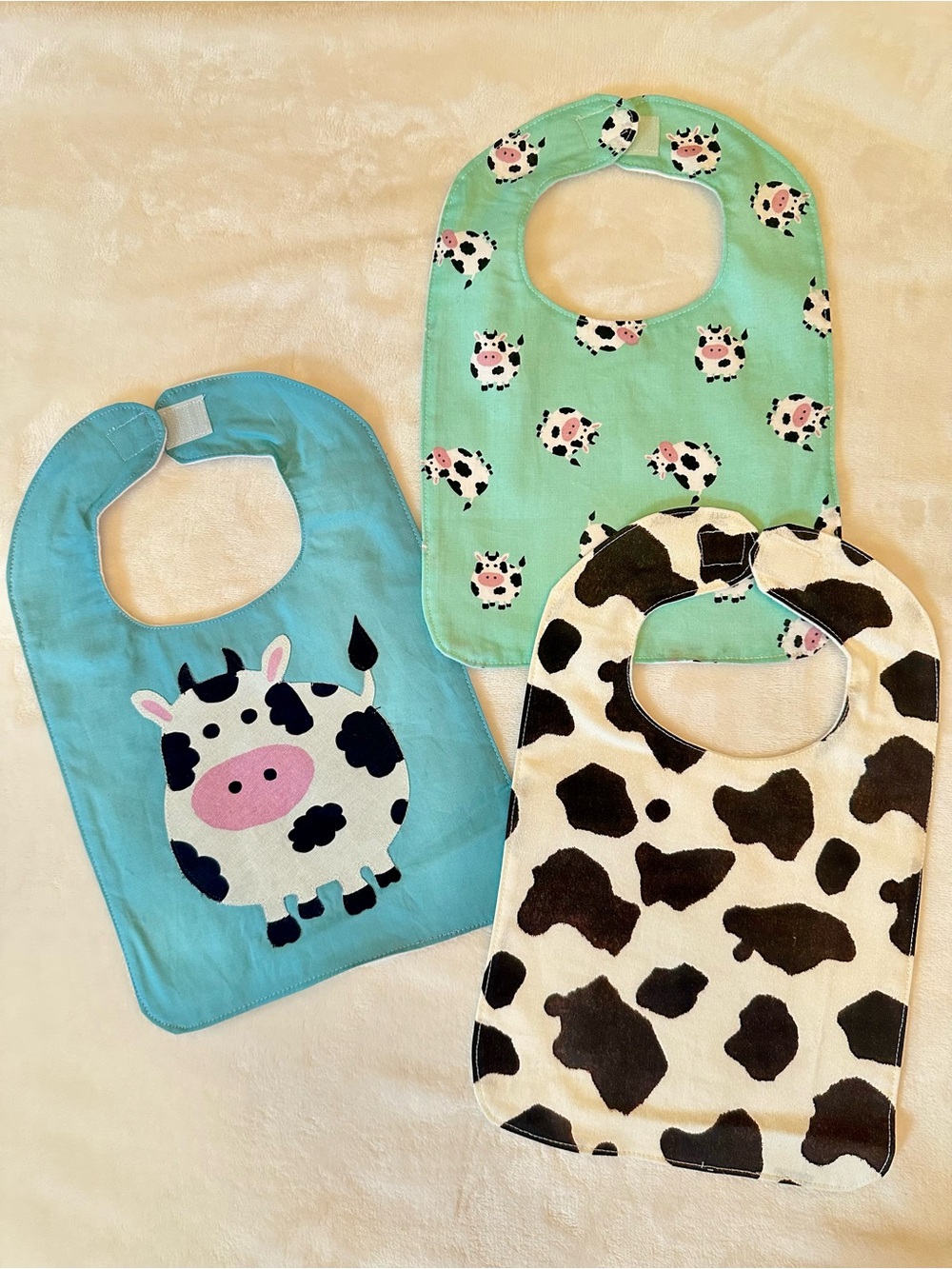 Baby Bib Set in Cute Farm Cow Design